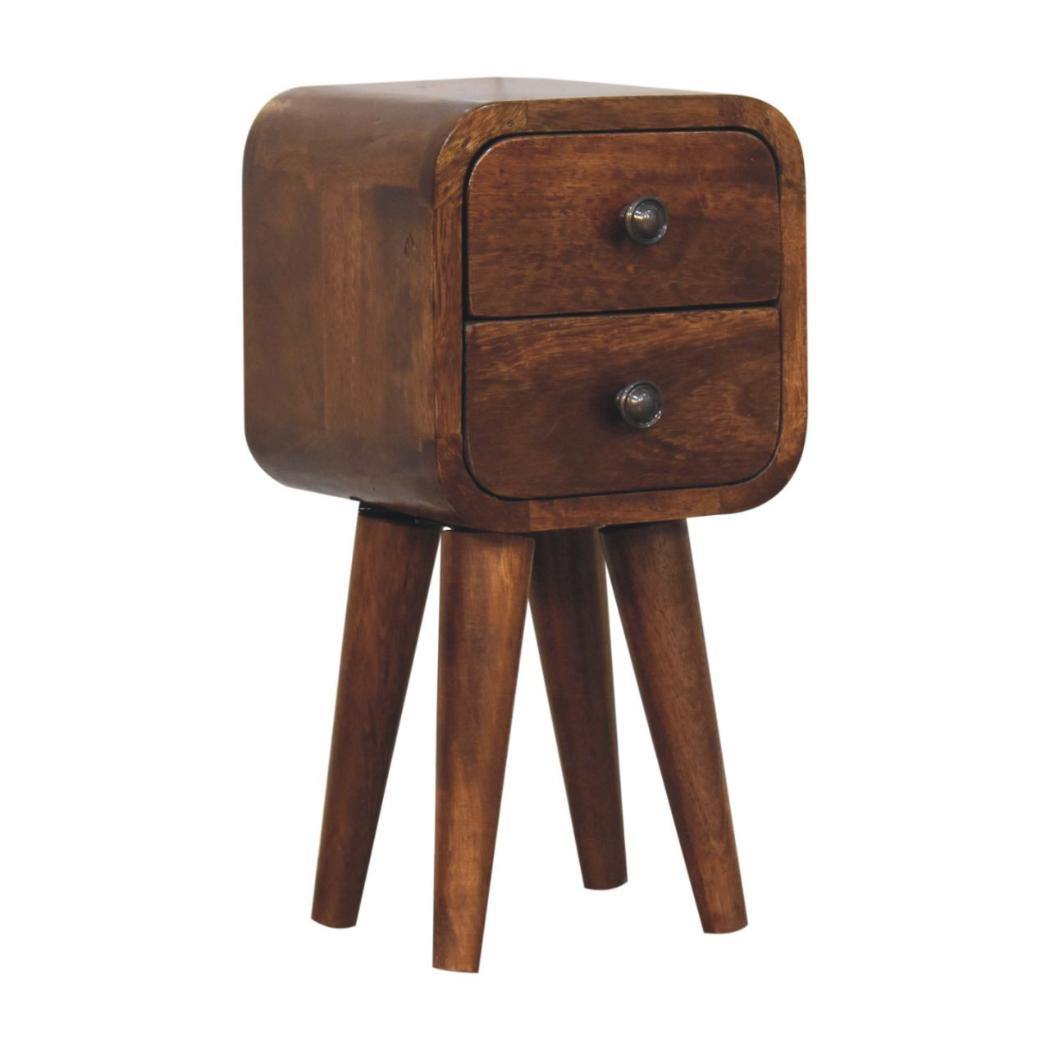 Noma Extra Mini Bedside Table | Solid Mango Wood | Chestnut Finish | 2 Drawer Scandinavian Nightstand