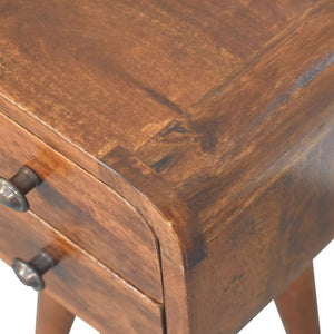 Noma Extra Mini Bedside Table | Solid Mango Wood | Chestnut Finish | 2 Drawer Scandinavian Nightstand