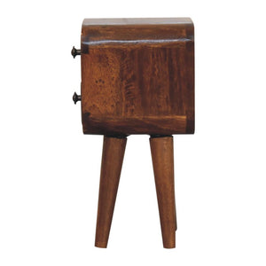 Noma Extra Mini Bedside Table | Solid Mango Wood | Chestnut Finish | 2 Drawer Scandinavian Nightstand
