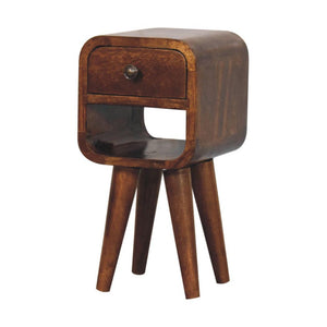 Noma Extra Mini Open Bedside Table | Solid Mango Wood | Chestnut Finish | 1 Drawer & Open Shelf