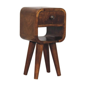 Noma Extra Mini Open Bedside Table | Solid Mango Wood | Chestnut Finish | 1 Drawer & Open Shelf