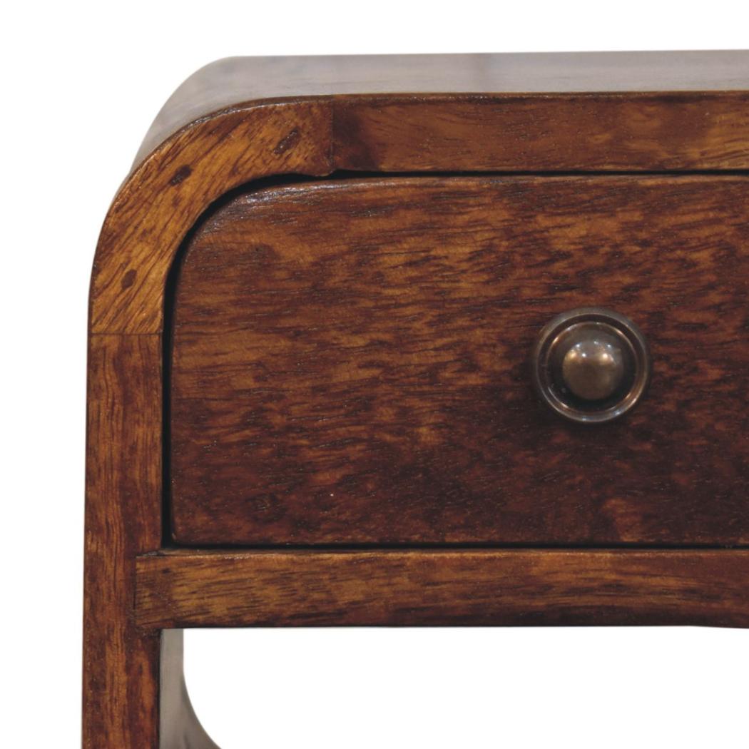 Noma Extra Mini Open Bedside Table | Solid Mango Wood | Chestnut Finish | 1 Drawer & Open Shelf