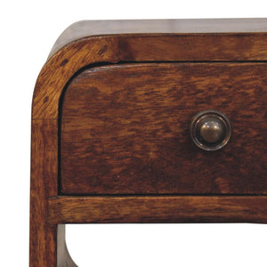Noma Extra Mini Open Bedside Table | Solid Mango Wood | Chestnut Finish | 1 Drawer & Open Shelf