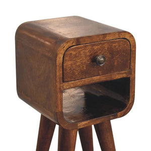 Noma Extra Mini Open Bedside Table | Solid Mango Wood | Chestnut Finish | 1 Drawer & Open Shelf