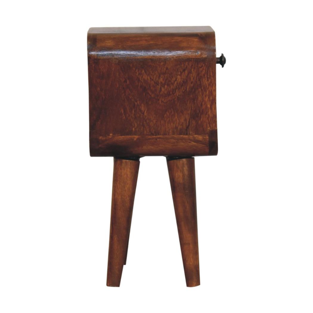 Noma Extra Mini Open Bedside Table | Solid Mango Wood | Chestnut Finish | 1 Drawer & Open Shelf