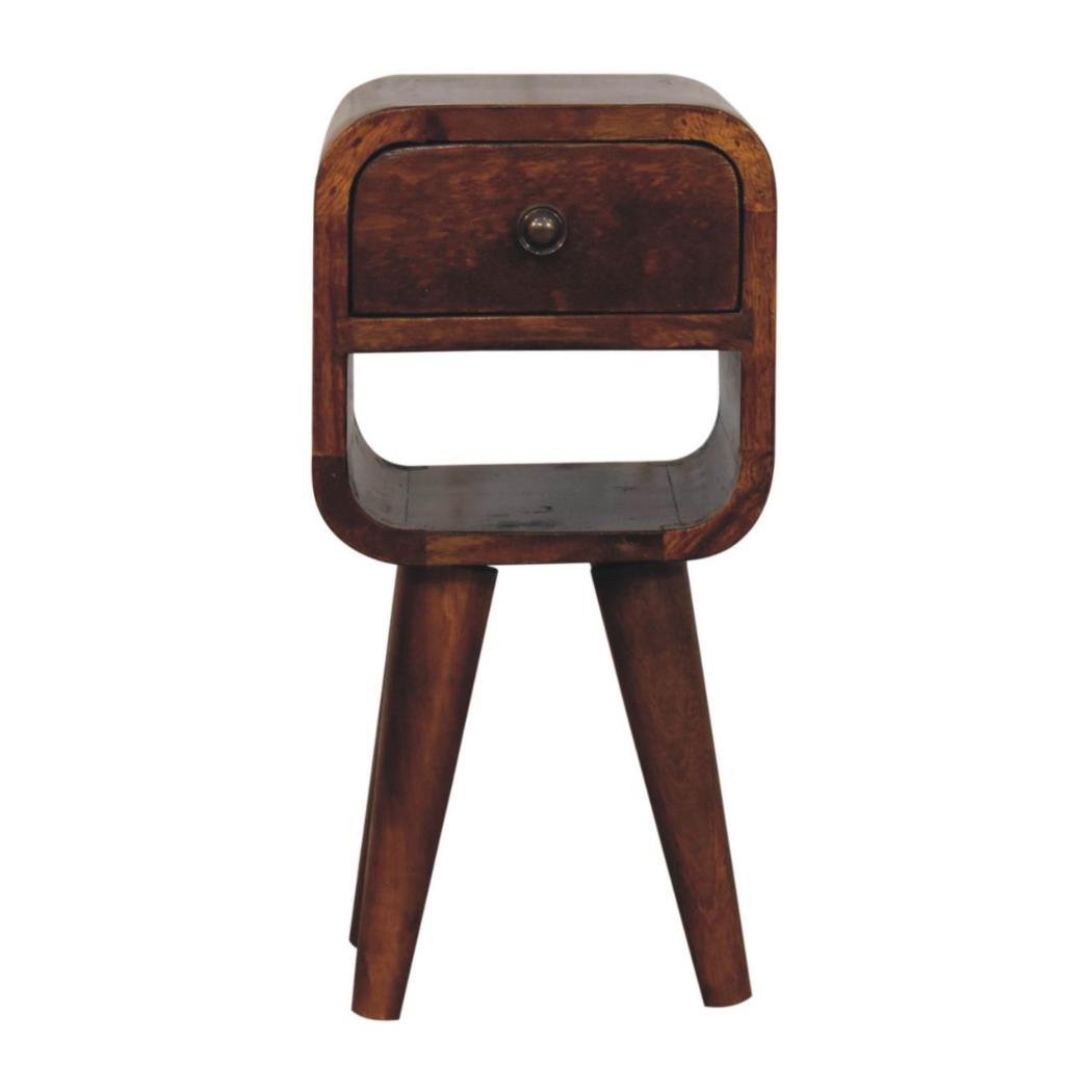 Noma Extra Mini Open Bedside Table | Solid Mango Wood | Chestnut Finish | 1 Drawer & Open Shelf