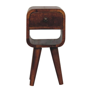 Noma Extra Mini Open Bedside Table | Solid Mango Wood | Chestnut Finish | 1 Drawer & Open Shelf