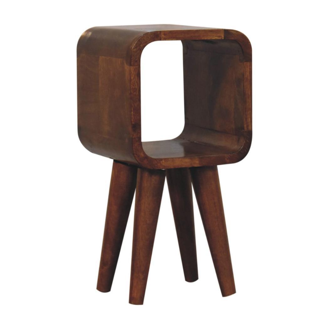 Noma Extra Mini Open Bedside Table | Solid Mango Wood | Chestnut Finish | Curved Scandinavian Design