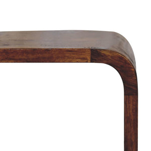 Noma Extra Mini Open Bedside Table | Solid Mango Wood | Chestnut Finish | Curved Scandinavian Design