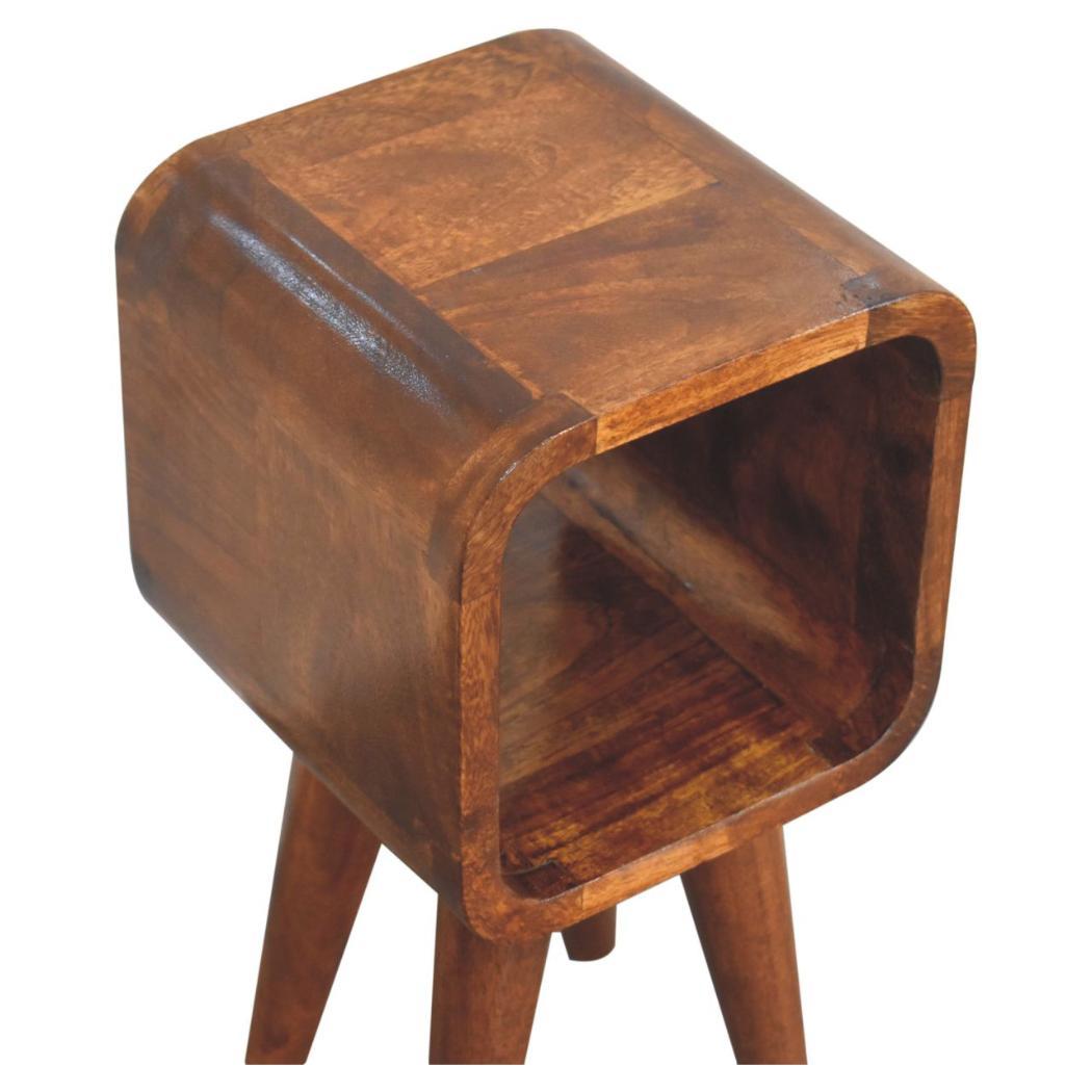 Noma Extra Mini Open Bedside Table | Solid Mango Wood | Chestnut Finish | Curved Scandinavian Design