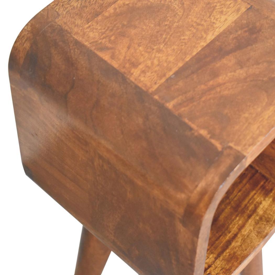 Noma Extra Mini Open Bedside Table | Solid Mango Wood | Chestnut Finish | Curved Scandinavian Design