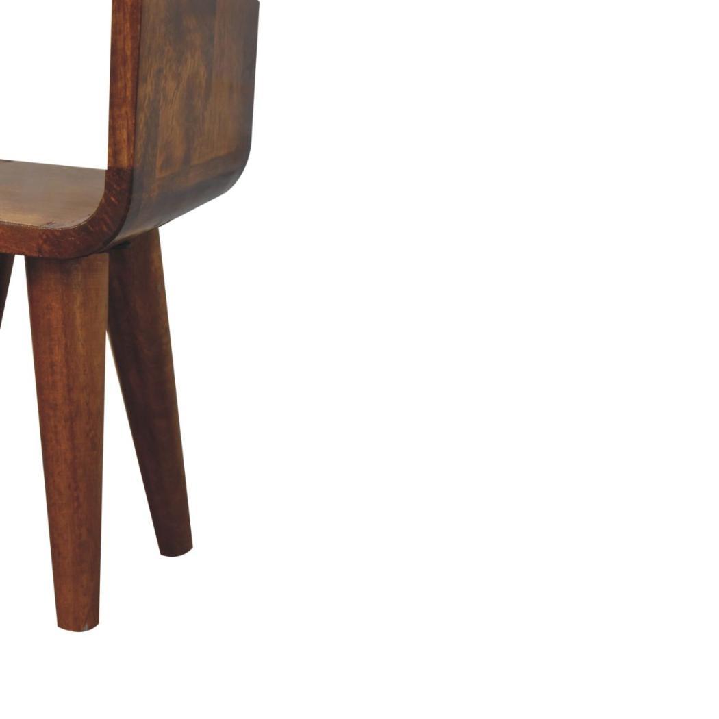 Noma Extra Mini Open Bedside Table | Solid Mango Wood | Chestnut Finish | Curved Scandinavian Design