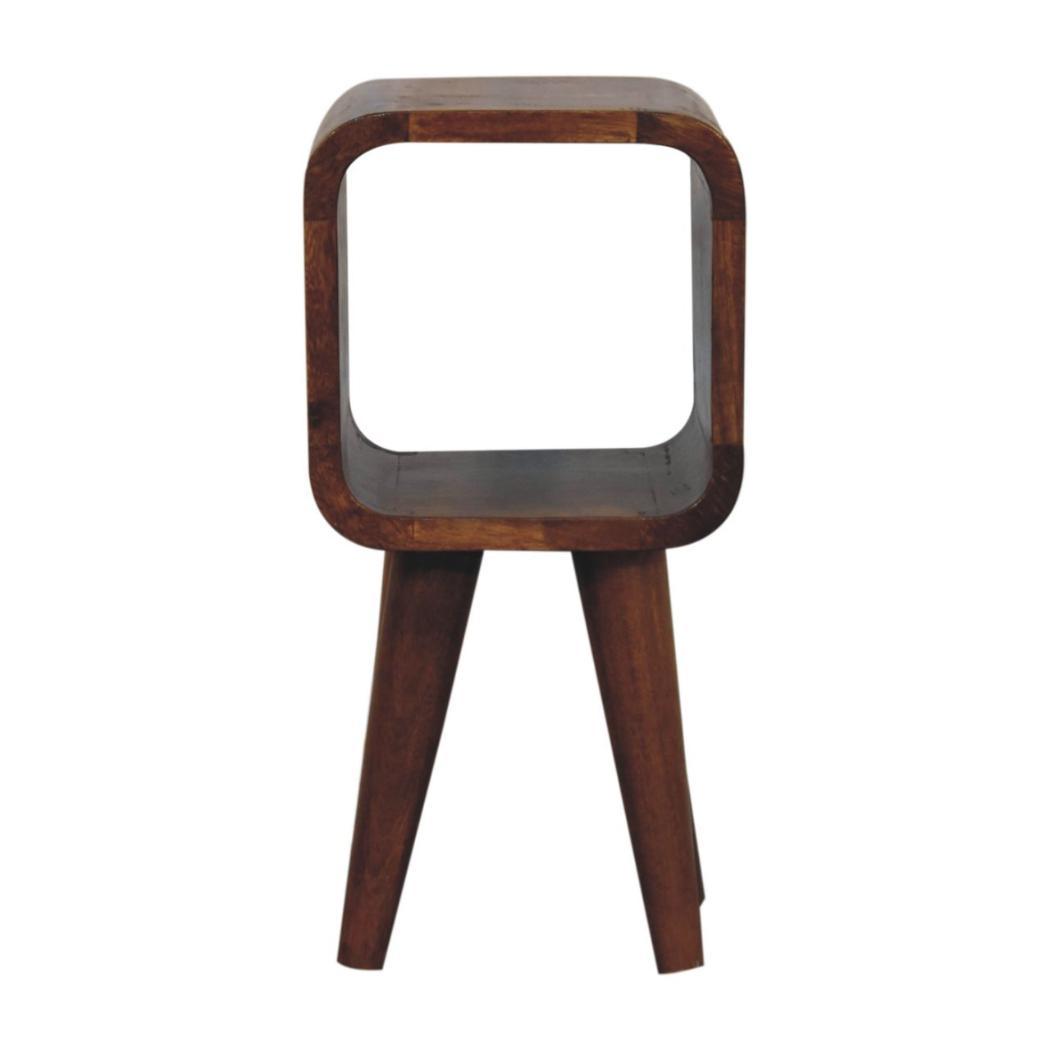 Noma Extra Mini Open Bedside Table | Solid Mango Wood | Chestnut Finish | Curved Scandinavian Design