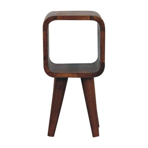 Noma Extra Mini Open Bedside Table | Solid Mango Wood | Chestnut Finish | Curved Scandinavian Design