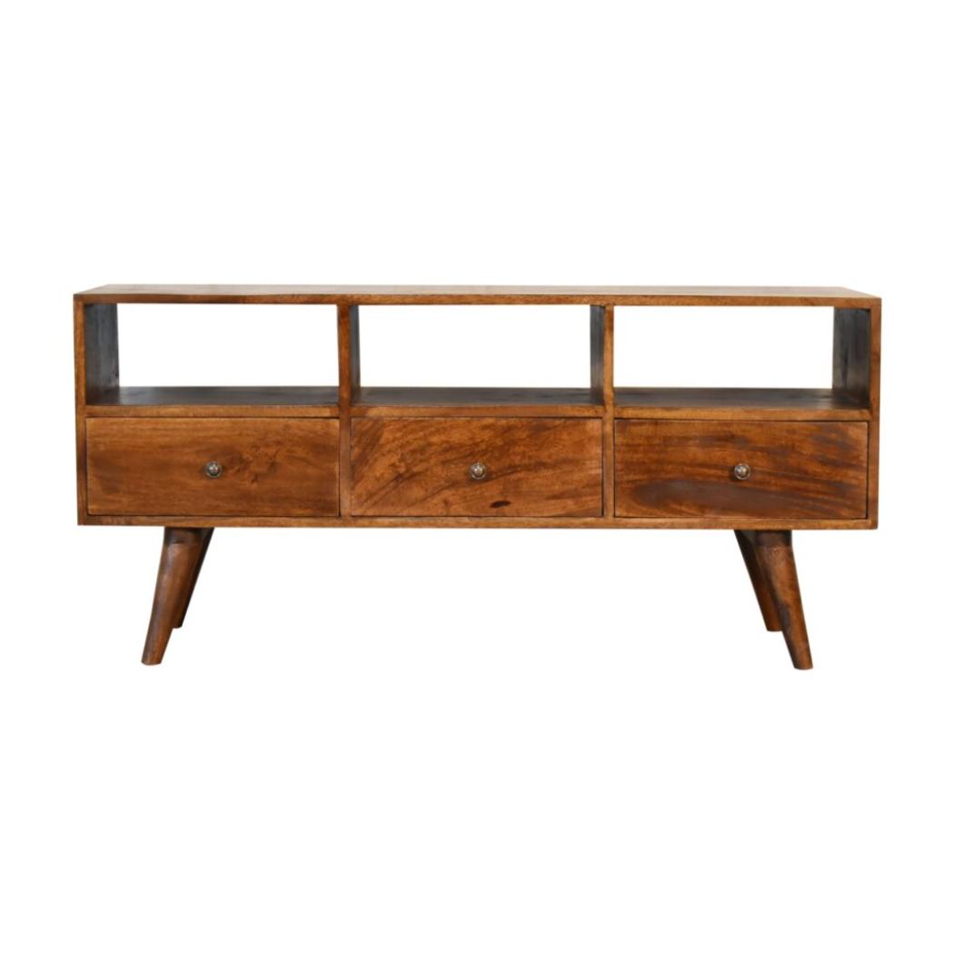 Nordic 3-Drawer TV Unit | Chestnut Finish | Scandinavian Media Storage