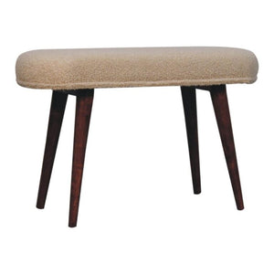 Nordic Bench | Solid Mango Wood | Honey Caramel Finish | Cream Bouclé Upholstered Seat