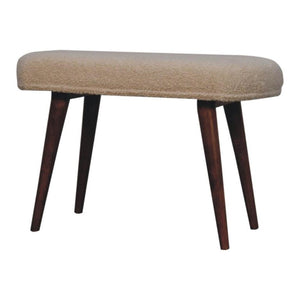 Nordic Bench | Solid Mango Wood | Honey Caramel Finish | Cream Bouclé Upholstered Seat