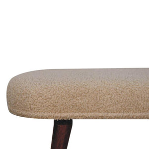 Nordic Bench | Solid Mango Wood | Honey Caramel Finish | Cream Bouclé Upholstered Seat