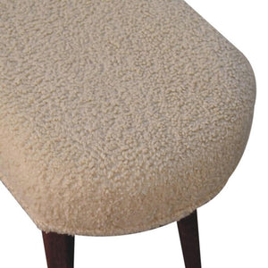 Nordic Bench | Solid Mango Wood | Honey Caramel Finish | Cream Bouclé Upholstered Seat