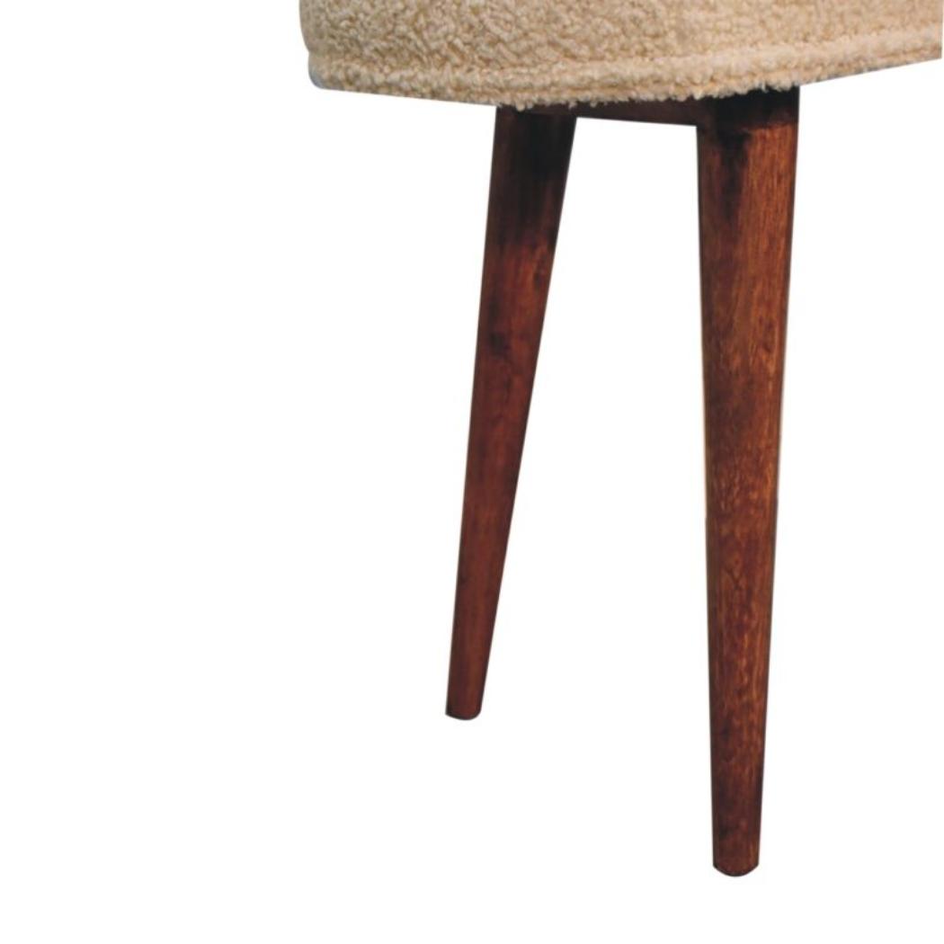 Nordic Bench | Solid Mango Wood | Honey Caramel Finish | Cream Bouclé Upholstered Seat