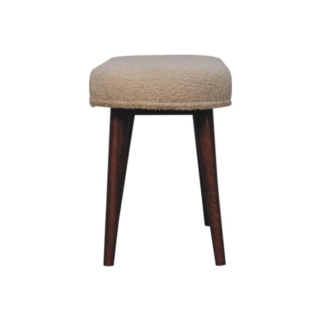 Nordic Bench | Solid Mango Wood | Honey Caramel Finish | Cream Bouclé Upholstered Seat