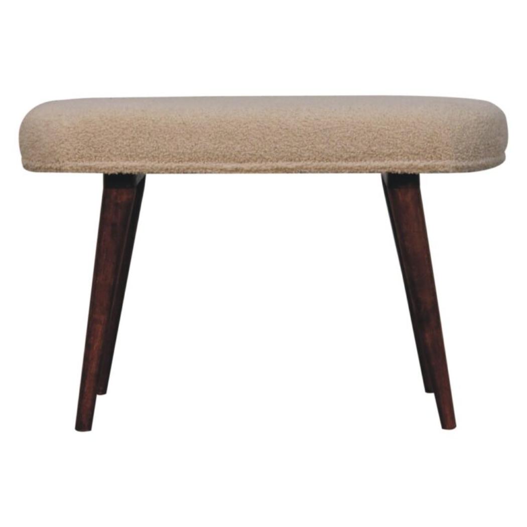 Nordic Bench | Solid Mango Wood | Honey Caramel Finish | Cream Bouclé Upholstered Seat