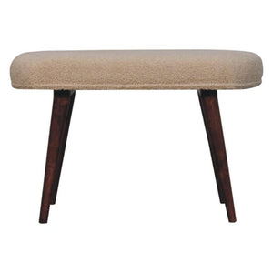 Nordic Bench | Solid Mango Wood | Honey Caramel Finish | Cream Bouclé Upholstered Seat