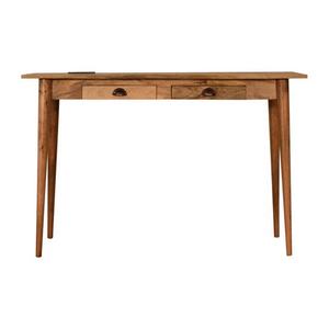 Nordic Cable Writing Desk | Solid Mango Wood | Oak Finish | 2 Drawer Home Office Desk