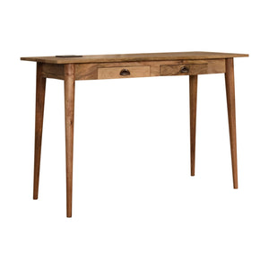Nordic Cable Writing Desk | Solid Mango Wood | Oak Finish | 2 Drawer Home Office Desk