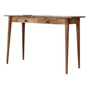 Nordic Cable Writing Desk | Solid Mango Wood | Oak Finish | 2 Drawer Home Office Desk