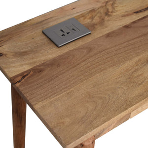 Nordic Cable Writing Desk | Solid Mango Wood | Oak Finish | 2 Drawer Home Office Desk