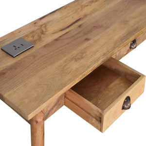 Nordic Cable Writing Desk | Solid Mango Wood | Oak Finish | 2 Drawer Home Office Desk