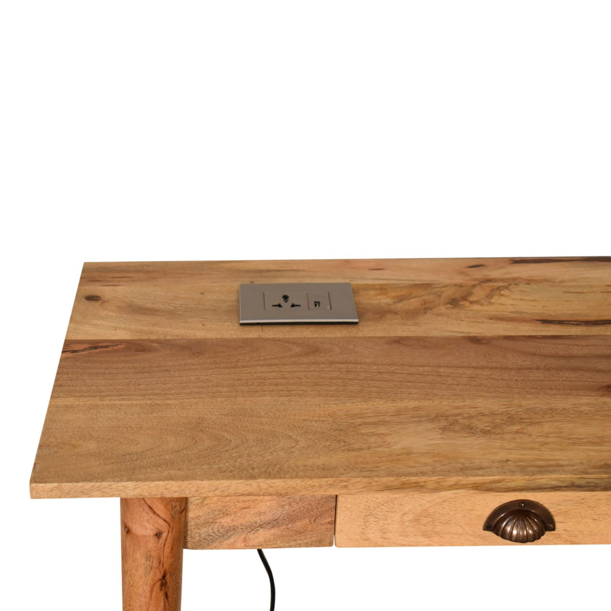 Nordic Cable Writing Desk | Solid Mango Wood | Oak Finish | 2 Drawer Home Office Desk