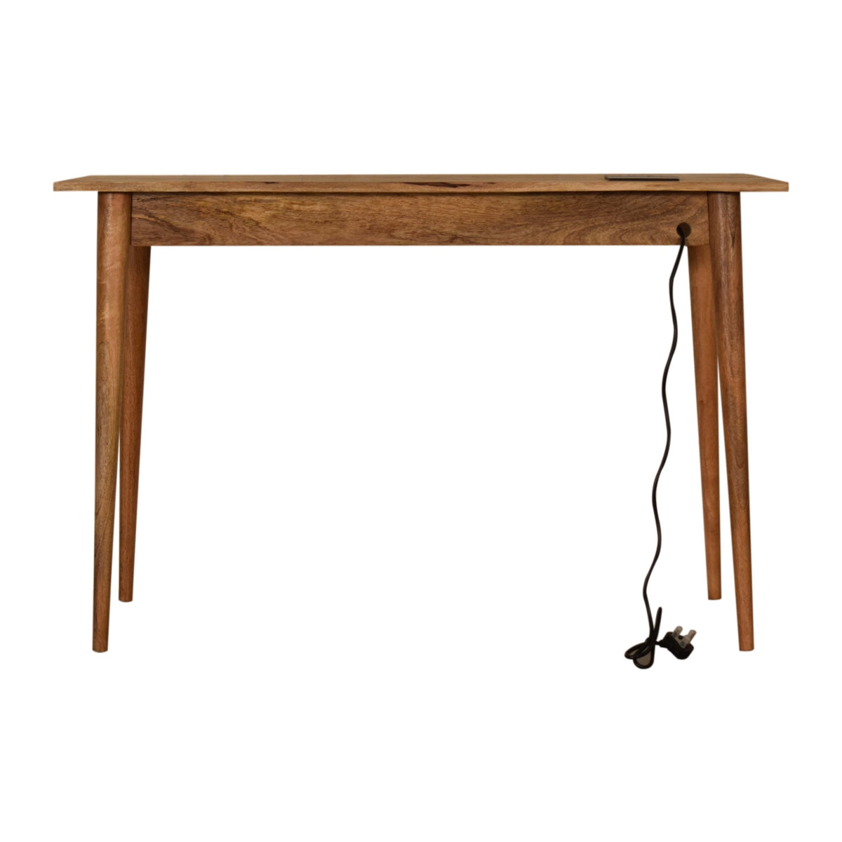 Nordic Cable Writing Desk | Solid Mango Wood | Oak Finish | 2 Drawer Home Office Desk