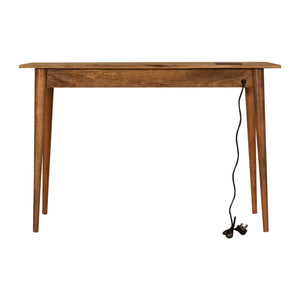 Nordic Cable Writing Desk | Solid Mango Wood | Oak Finish | 2 Drawer Home Office Desk
