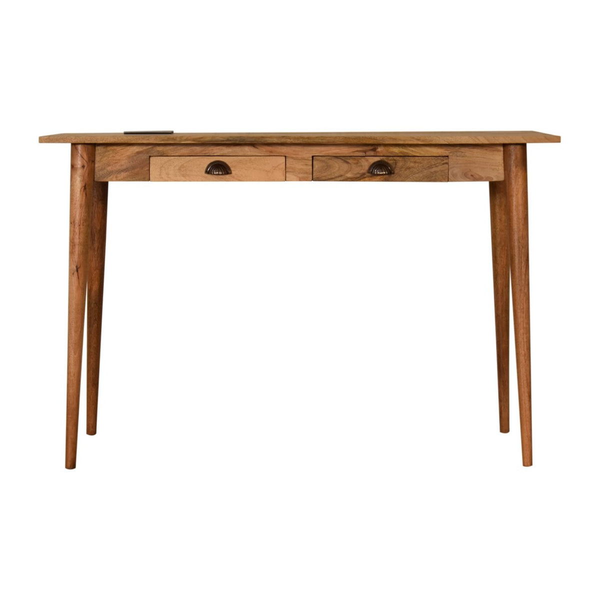 Nordic Cable Writing Desk | Solid Mango Wood | Oak Finish | 2 Drawer Home Office Desk