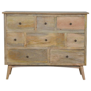 Nordic Chest of Drawers | Solid Mango Wood | Oak Finish | 8 Drawer Storage Dresser