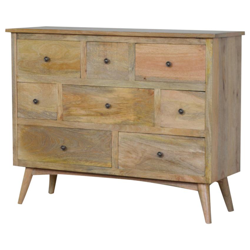 Nordic Chest of Drawers | Solid Mango Wood | Oak Finish | 8 Drawer Storage Dresser