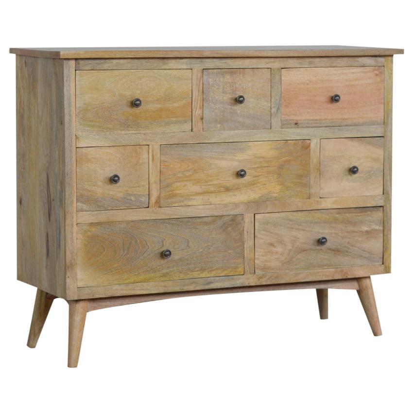 Nordic Chest of Drawers | Solid Mango Wood | Oak Finish | 8 Drawer Storage Dresser