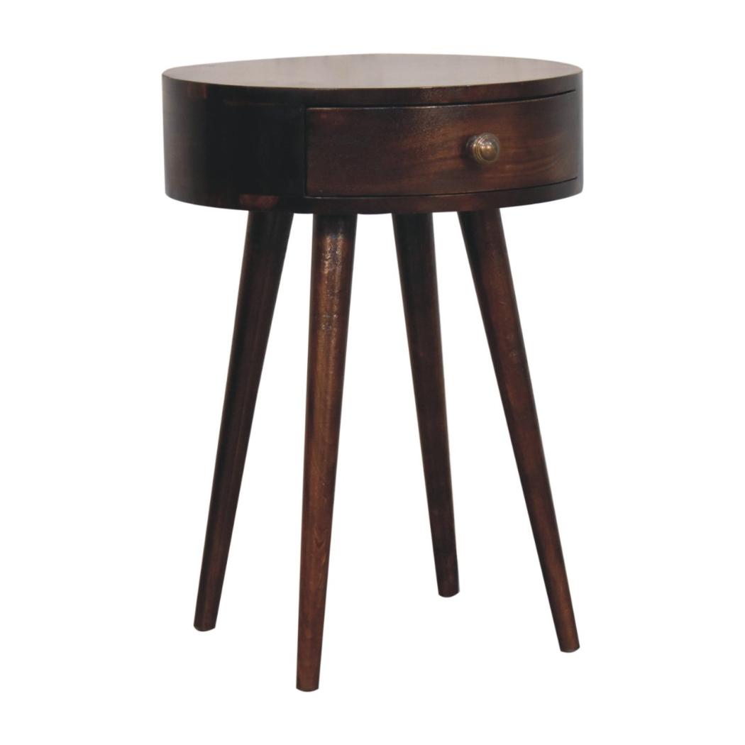 Nordic Circular Bedside | Solid Mango Wood | California Walnut Finish