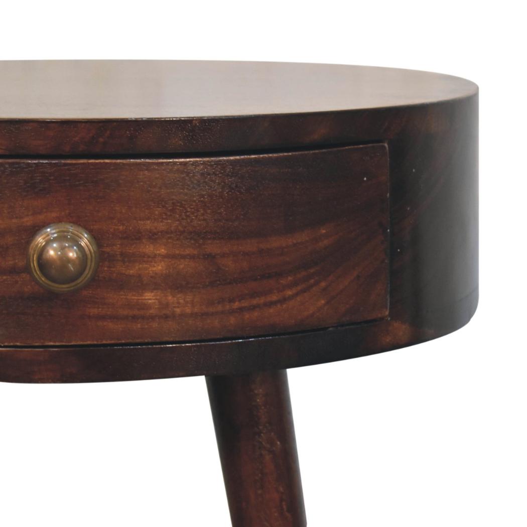 Nordic Circular Bedside | Solid Mango Wood | California Walnut Finish