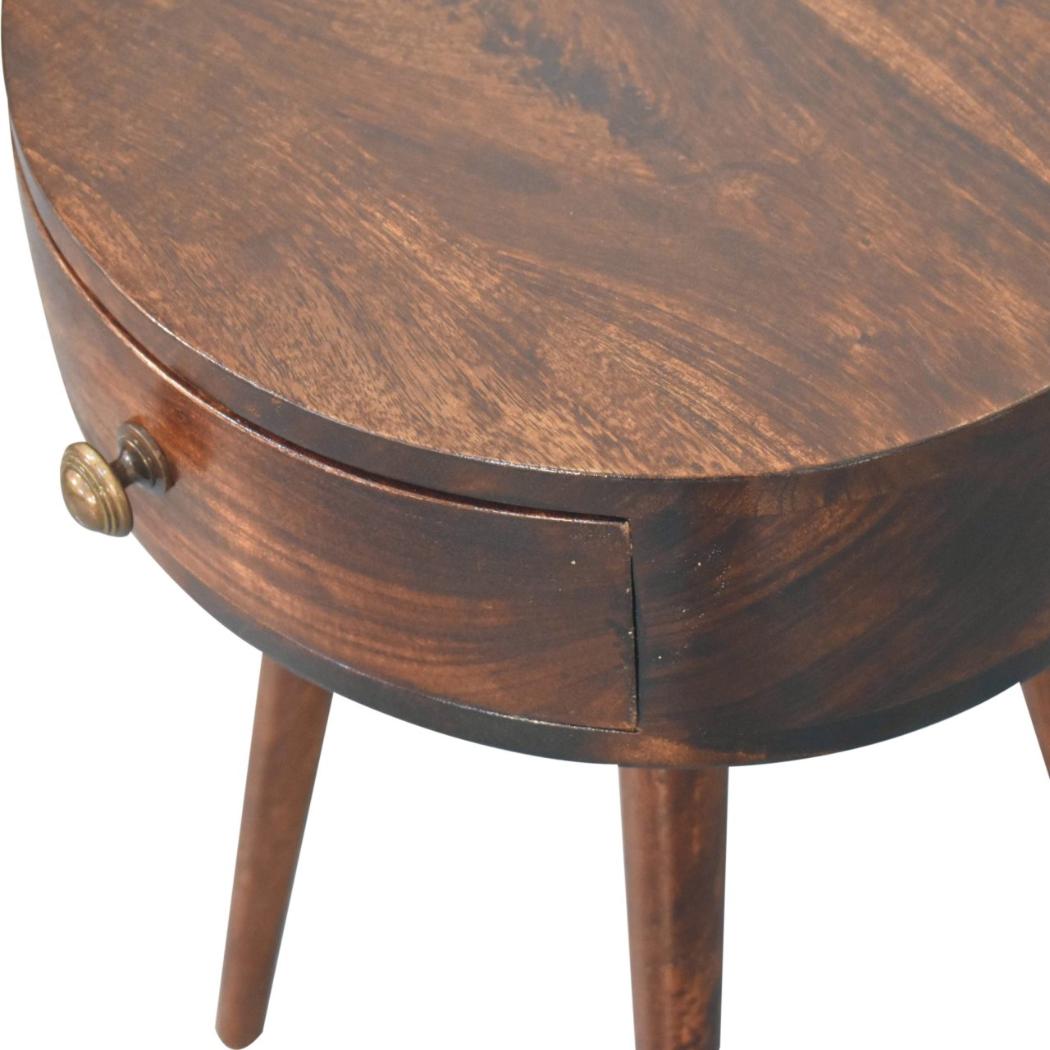 Nordic Circular Bedside | Solid Mango Wood | California Walnut Finish