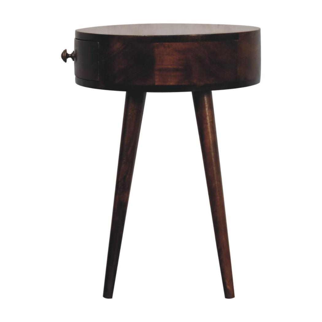 Nordic Circular Bedside | Solid Mango Wood | California Walnut Finish