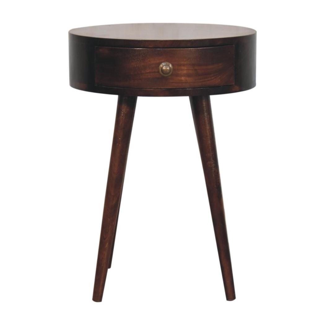 Nordic Circular Bedside | Solid Mango Wood | California Walnut Finish