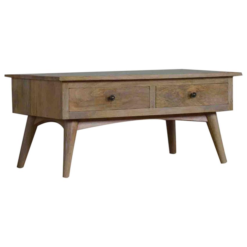 Nordic Coffee Table | Solid Mango Wood | Oak Finish | 2 Drawer Living Room Table