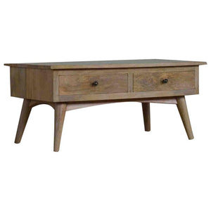 Nordic Coffee Table | Solid Mango Wood | Oak Finish | 2 Drawer Living Room Table
