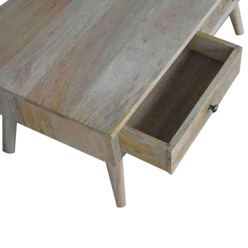 Nordic Coffee Table | Solid Mango Wood | Oak Finish | 2 Drawer Living Room Table