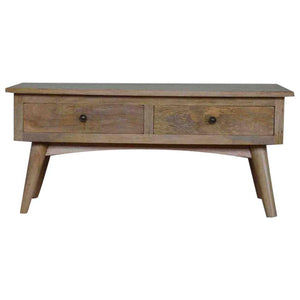 Nordic Coffee Table | Solid Mango Wood | Oak Finish | 2 Drawer Living Room Table