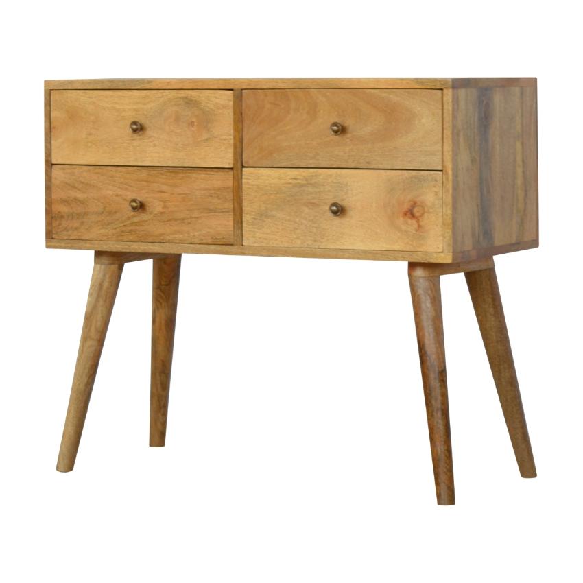 Nordic Mango Wood Console Table | 4 Drawers | Oak-Style Finish