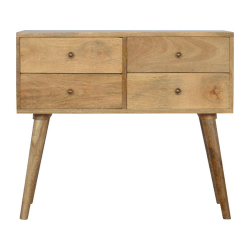 Nordic Mango Wood Console Table | 4 Drawers | Oak-Style Finish